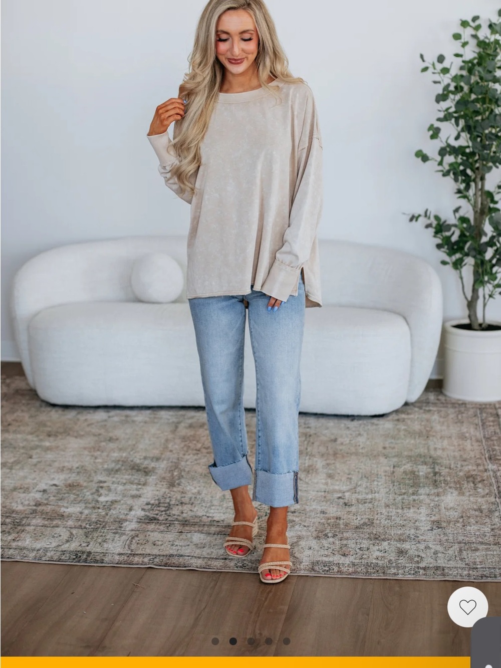 white birch Beige Mineral-Wash Long Sleeve Sweatshirt - Picture 2 of 10